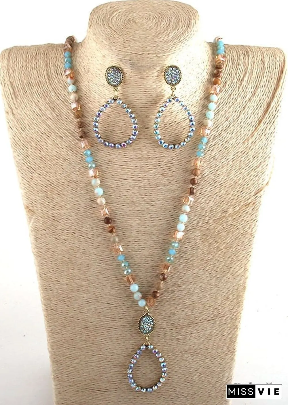 Boho Necklace, Jewelry Set, RH Amazonite Crystal Green Black Natural Stone