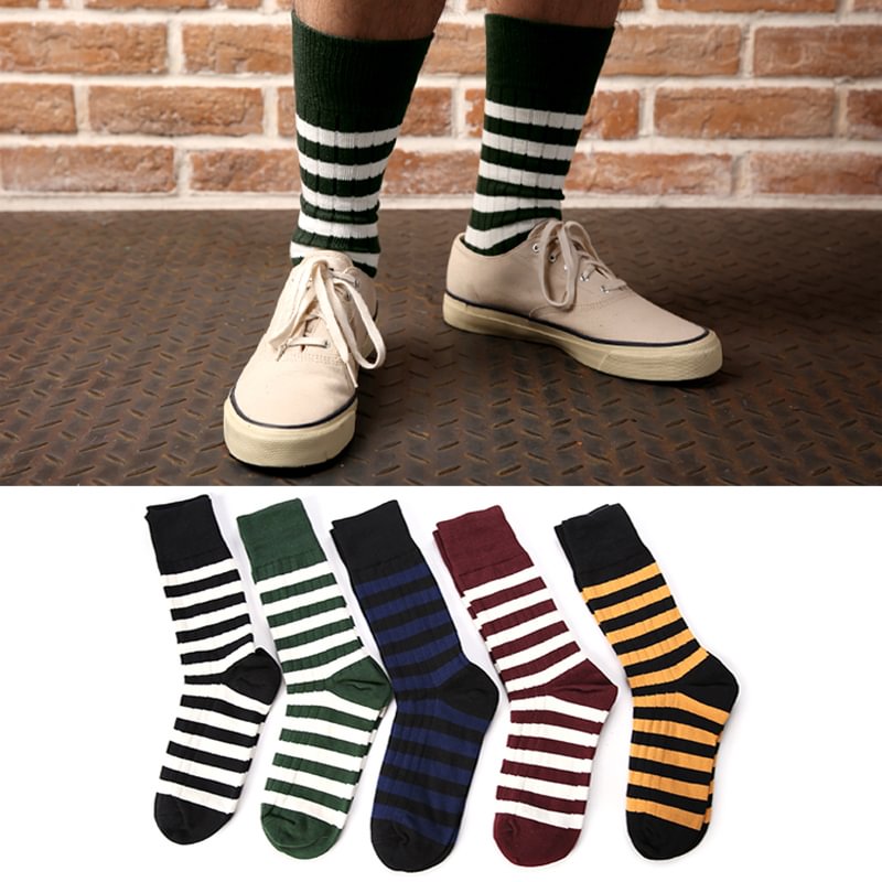 Retro Striped Cotton Motorcycle Mid-top Thickened Socks