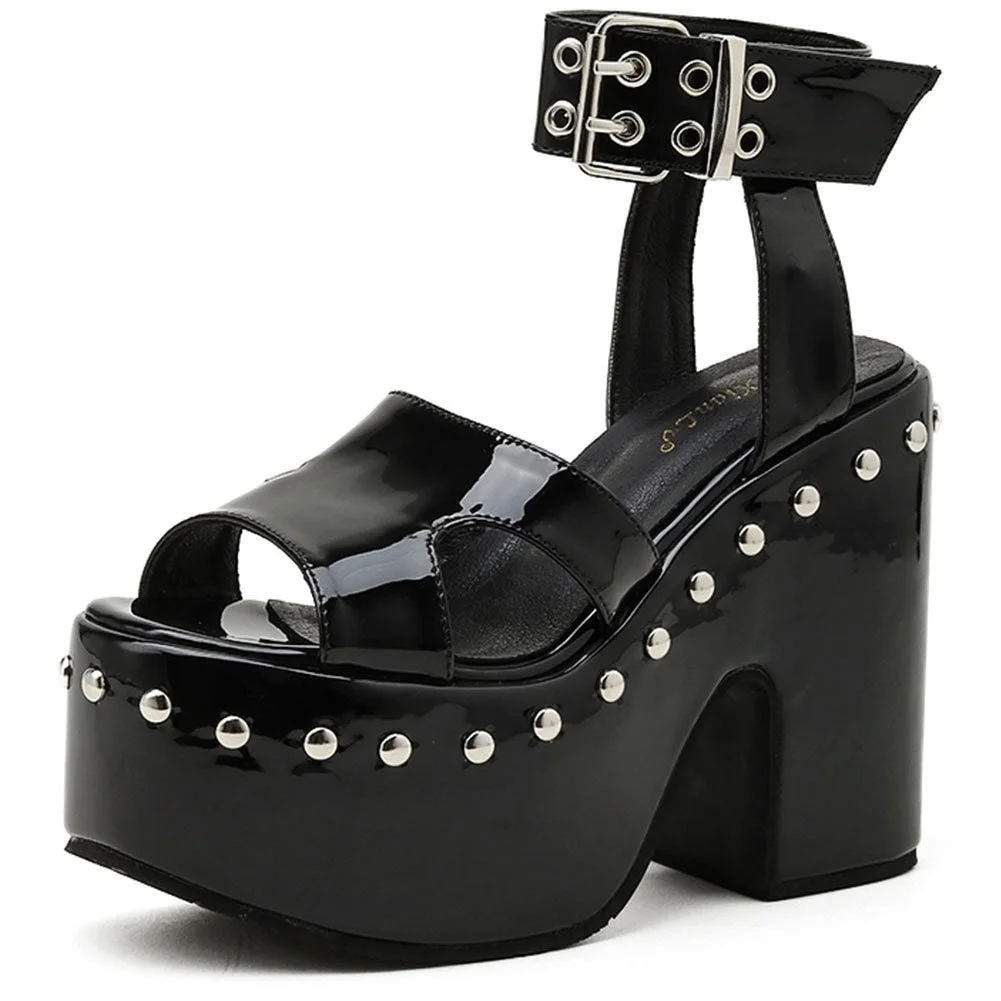 Brand New Great Quality 2021 Plus Size 43 Chunky High Heel Black Gothic Cool Summer Platform Sandals Women Shoes