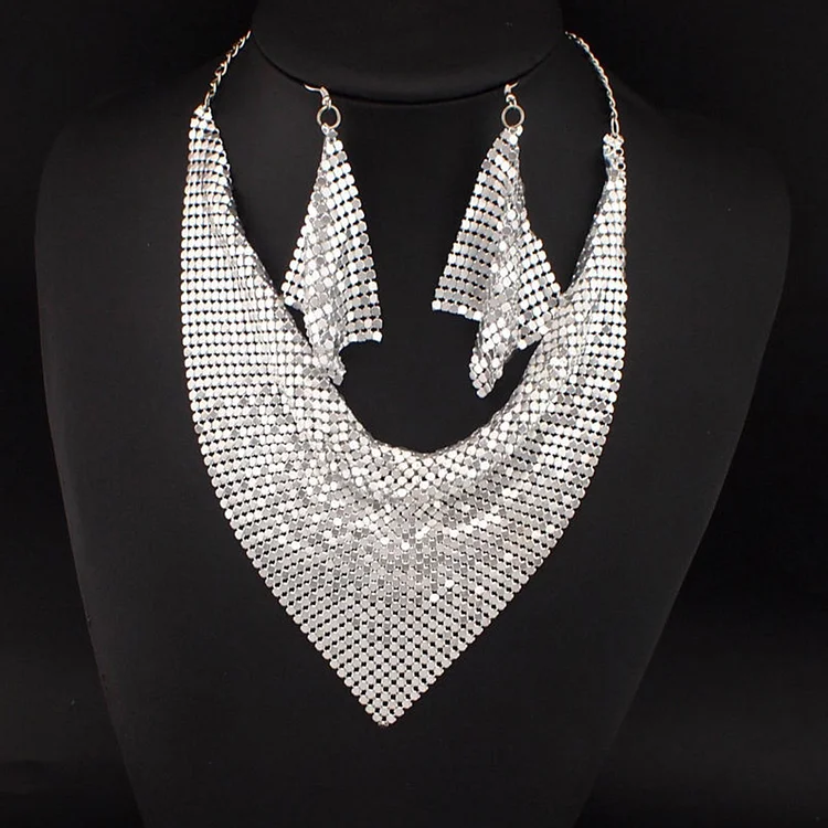 Leopard Sequin Triangle Scarf Necklace & Earrings 2Pcs Set