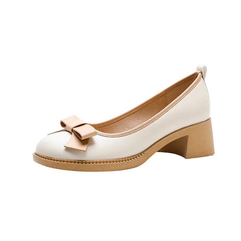 Uveng Uveng New Bow Happy Shoes Korean Version British Wind Shallow Mouth With Casual Women's Singles Shoes With Skirt