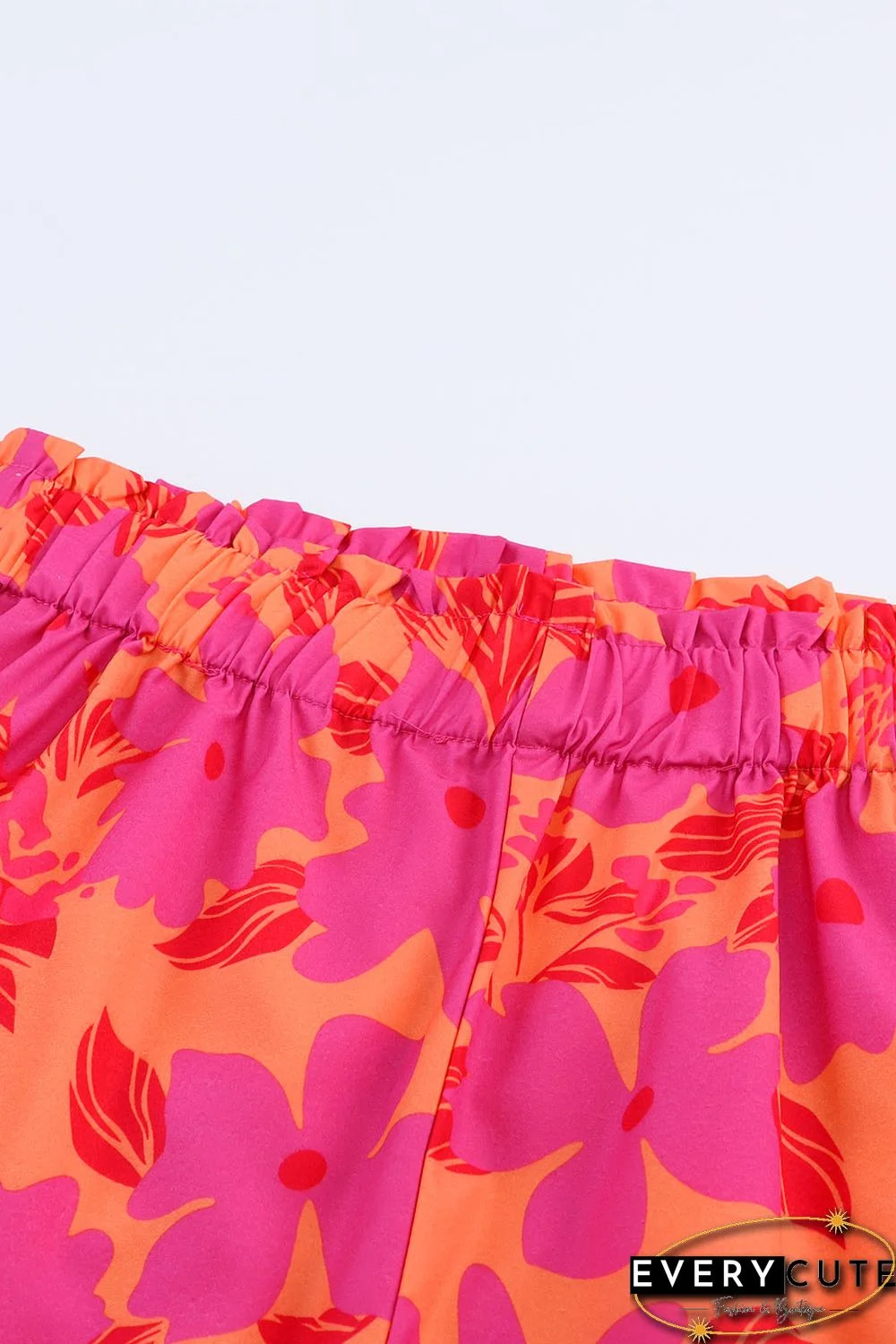 Pink Floral Print Smocked Waist Shorts