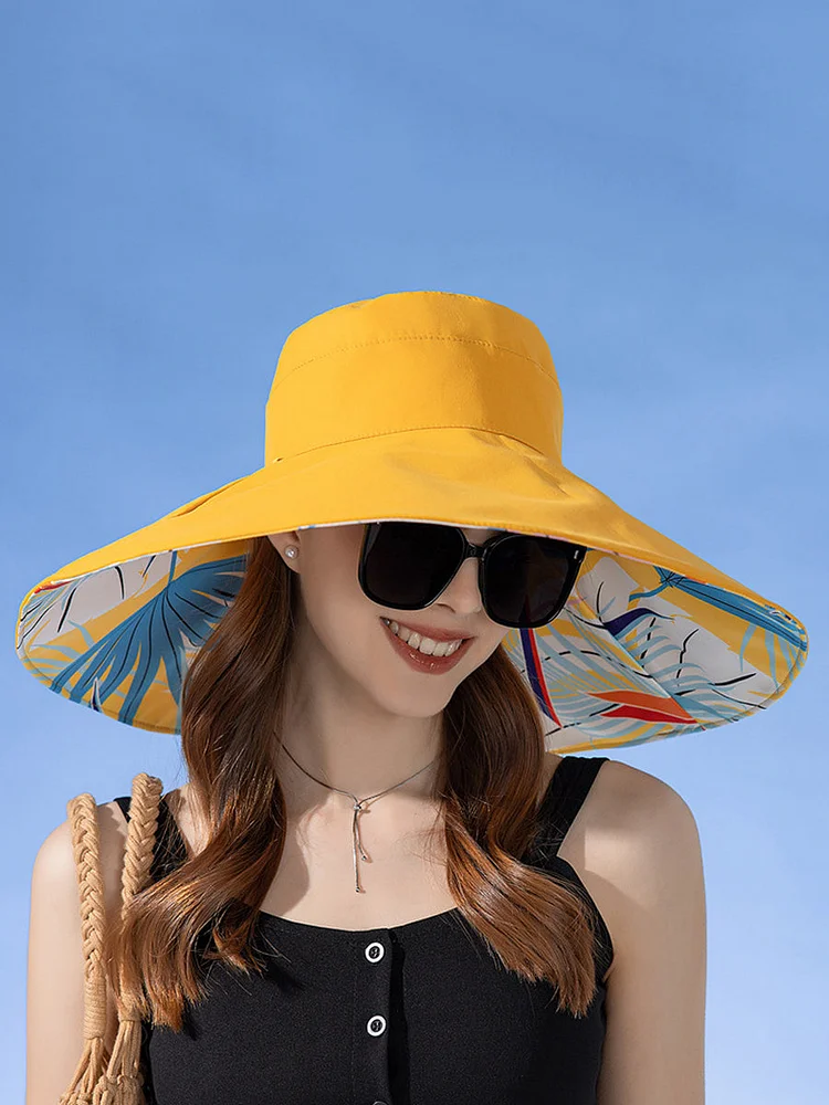 Women Summer Travel Dual-side Plant Large-brim Hat