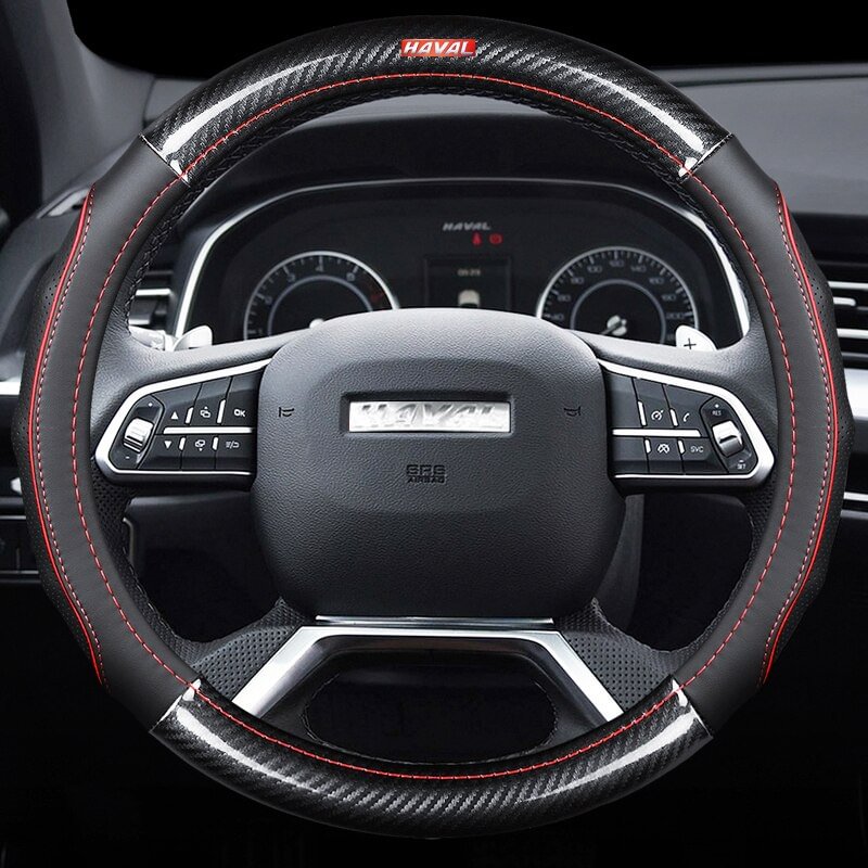 Car Carbon Fiber Leather Steering Wheel Covers Interior Accessories 38cm