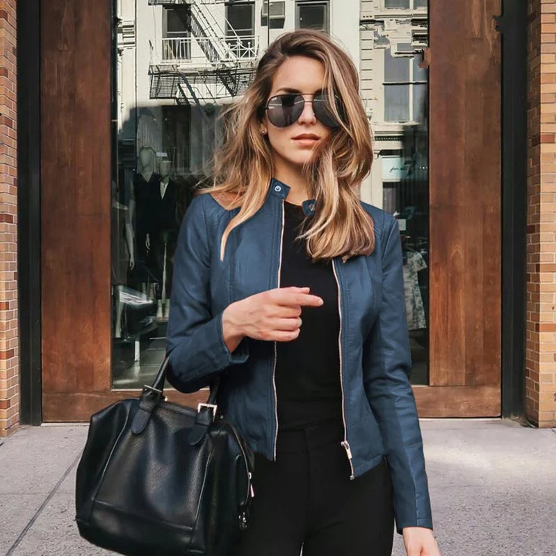 Jacket Woman Biker Casual PU Leather Outwear Coat Female Jacket Autumn Leather Jacket Women Slim Soft Moto Jacket Oversize 5XL