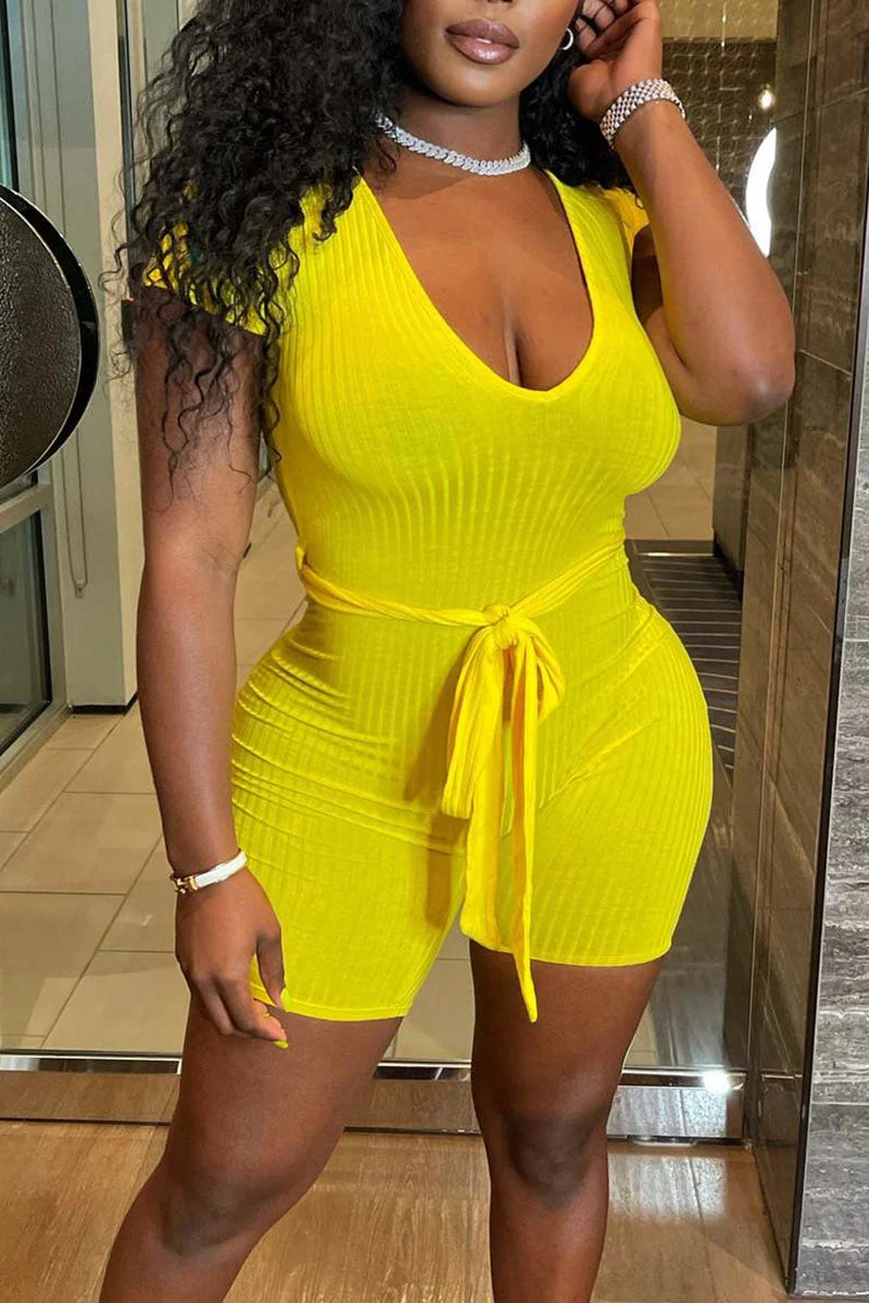 Casual Solid Split Joint U Neck Regular Jumpsuits