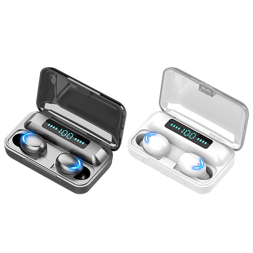 

F9 TWS Wireless Bluetooth-compatible Earphone LED Touch Bass Headset w/Flat Charge Box, White, 501 Original