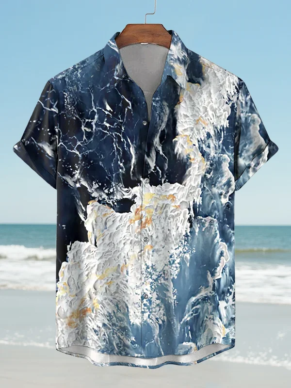 Men's Sea Wave Oil Painting Print Shirt