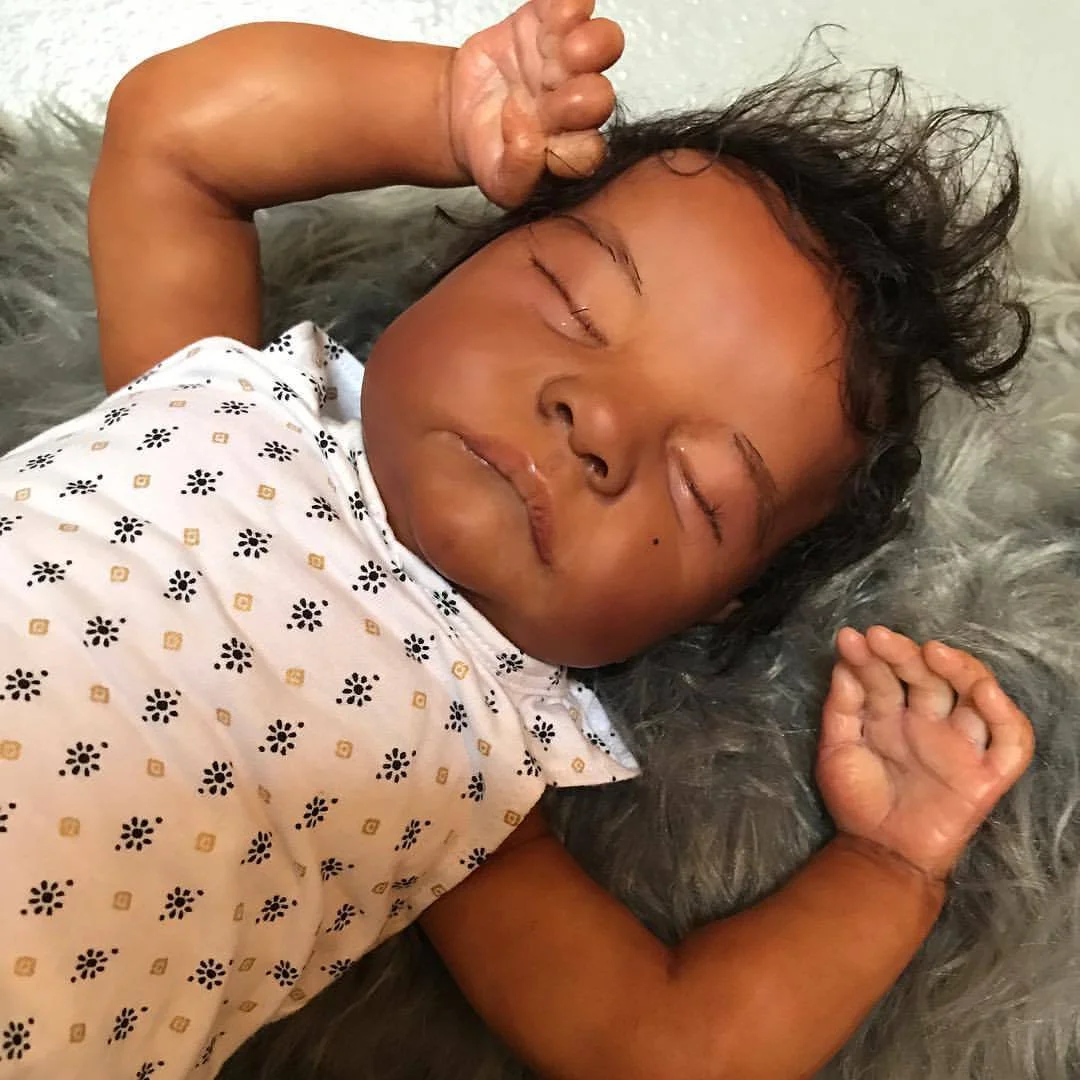20" Lifelike Asleep African American Reborn Girl Doll Moore,Gift for Kids