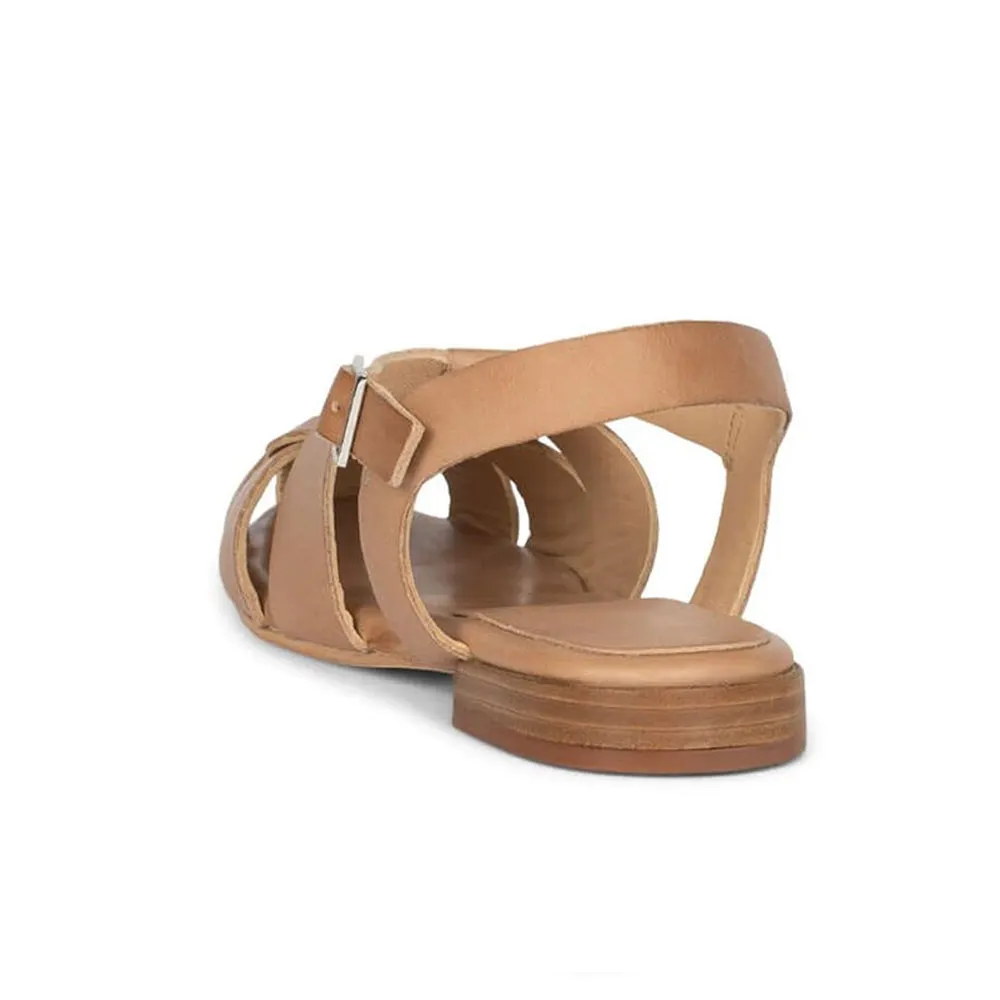 Classic Tan Round Toe Woven Design Ankle Strap Summer Sandals