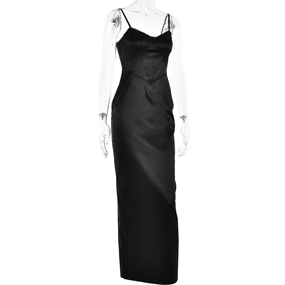 Ootddress Red Sexy Spaghetti Strap Bodycon Elegant Dress For Women Slim Fit Evening Dress Split Maxi Vesidos Party Club Clothing
