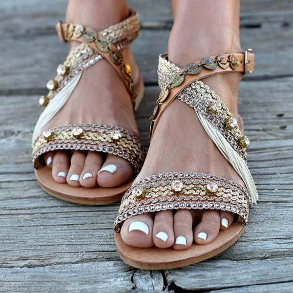 Stylish Open Toe Strappy Flat Sandals