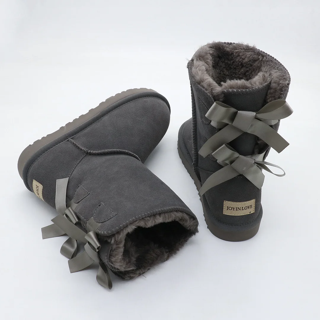 Women's Snow Boots for Winter Mid-Calf high Back Bows-MERUMOTE