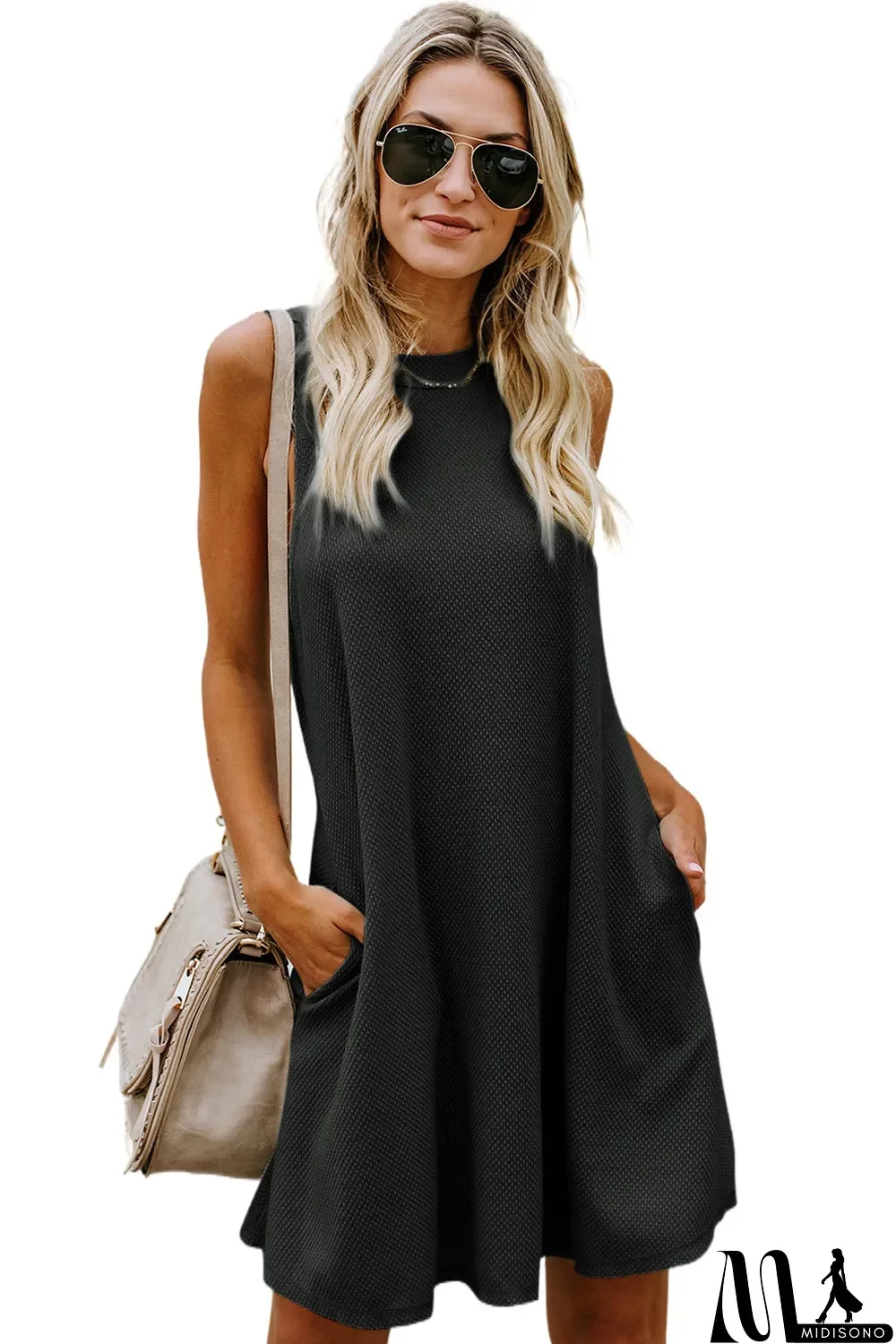 MidiSono - Crisscross Cut-out Back Knit Sleeveless Dress