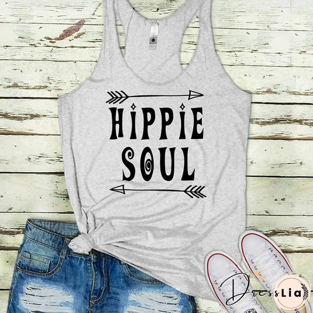 Plus Size Women Fashion Hippie Soul Print Racerback Tank Tops Casual Sleeveless Graphic Tee Shirt Summer Cotton Sport Workout Fintess Yoga Tops Plus Size