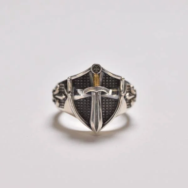 Sterling Silver King's Sword Shield Personalized Ring
