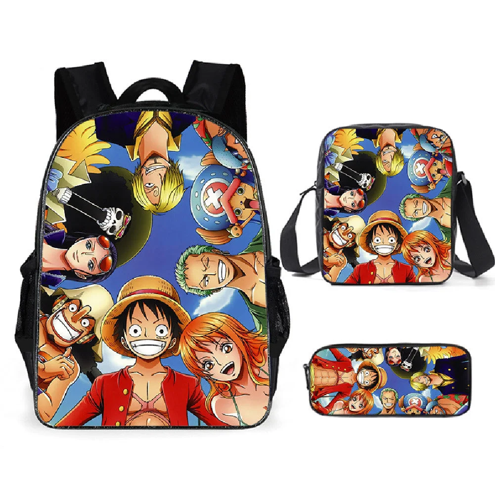 Buzzdaisy One Piece Monkey D. Luffy Schoolbag Backpack Lunch Bag Pencil Case Set Gift for Kids Students