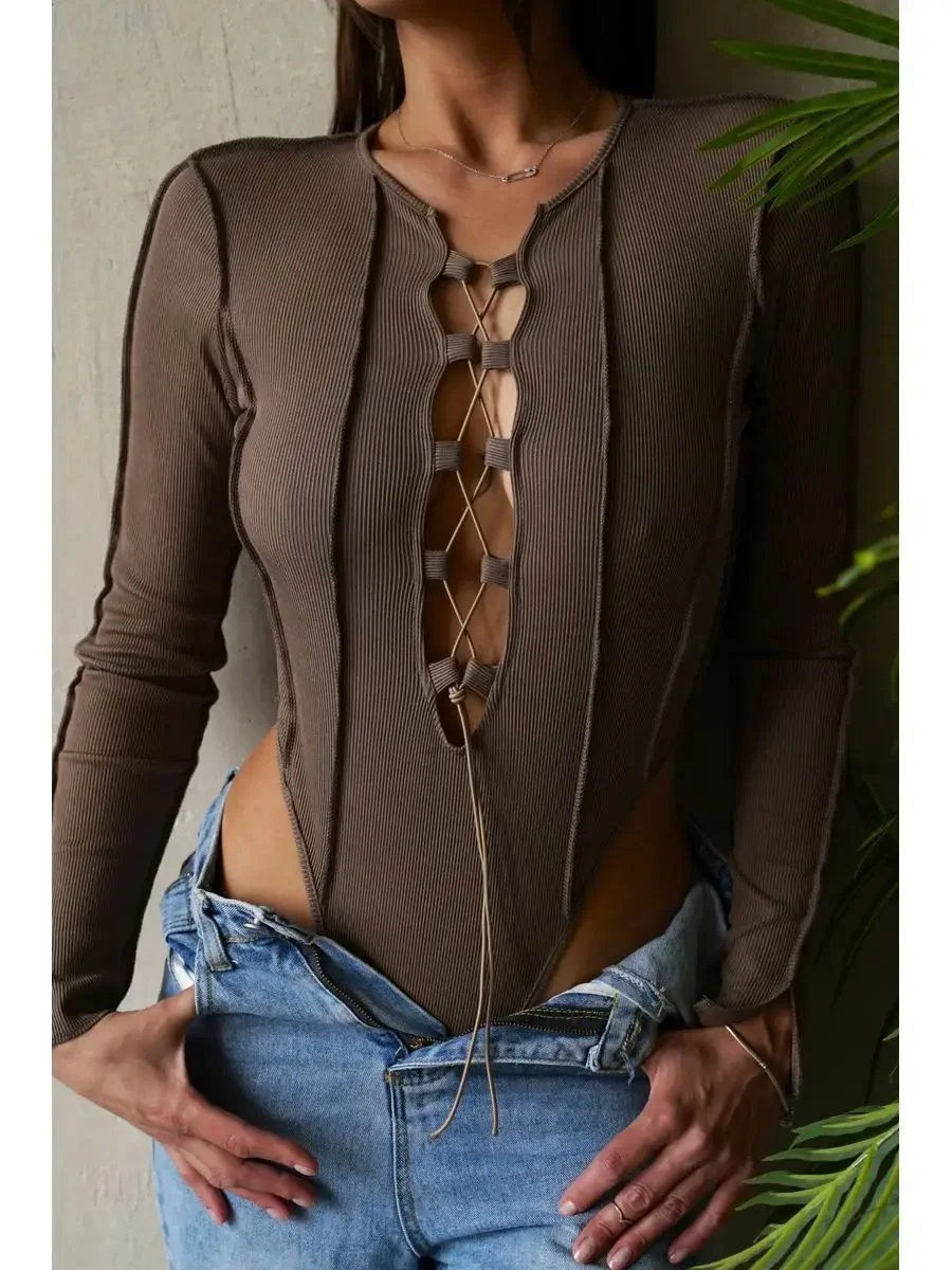 Uveng Uveng Ebay Sexy Pure Desire Wind Hollow Out Belt Anti Car Splicing Long Sleeve Slim Onesie Women's Dress