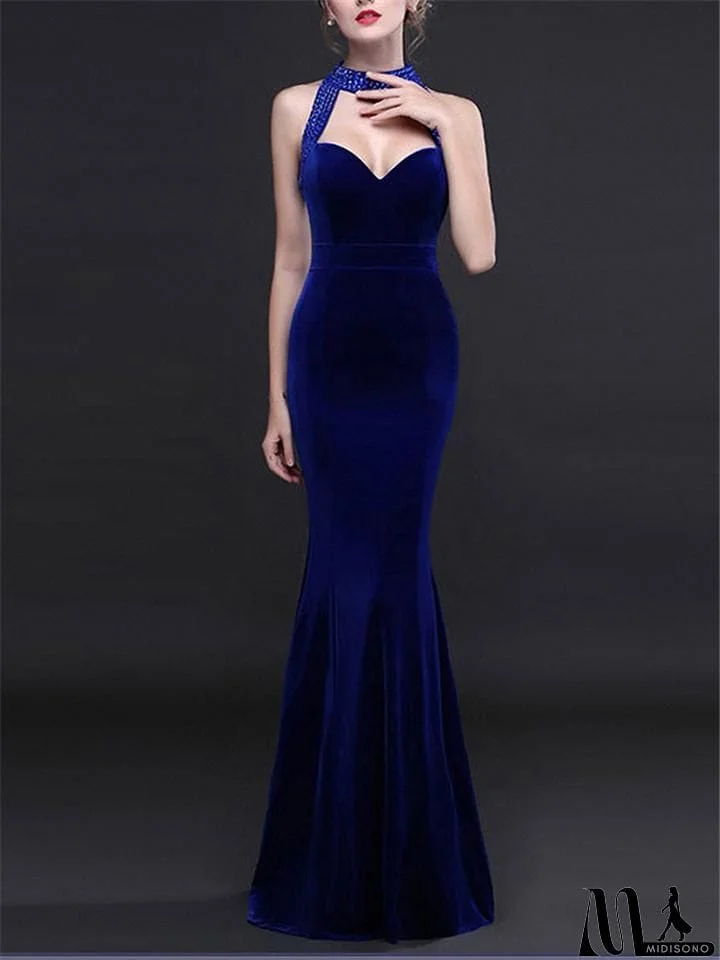 MidiSono - Sexy Sweetheart Neckline Mermaid Velvet Long Maxi Dress for Evening