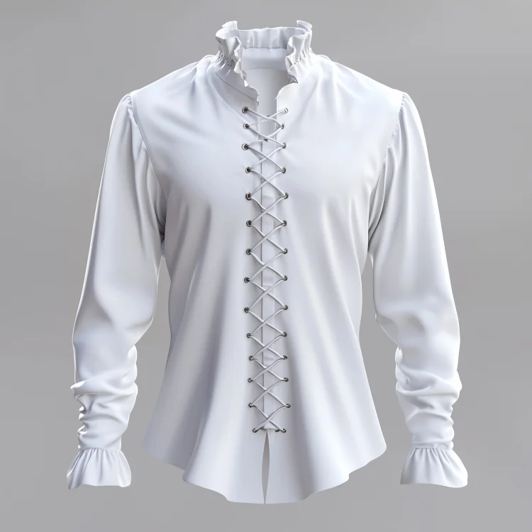 Okaywear Ruffle Stand Collar Long Sleeve Lace Up Shirt 