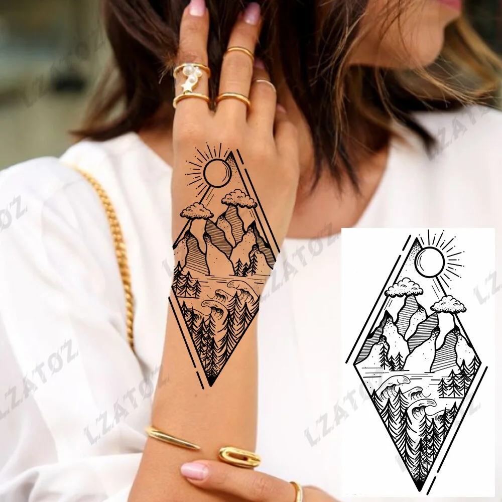 Sdrawing Rose Flower Temporary Tattoos For Woman Adults Realistic Compass Cross Fake Tatoos Sexy Waterproof Hand Tattoo Sticker