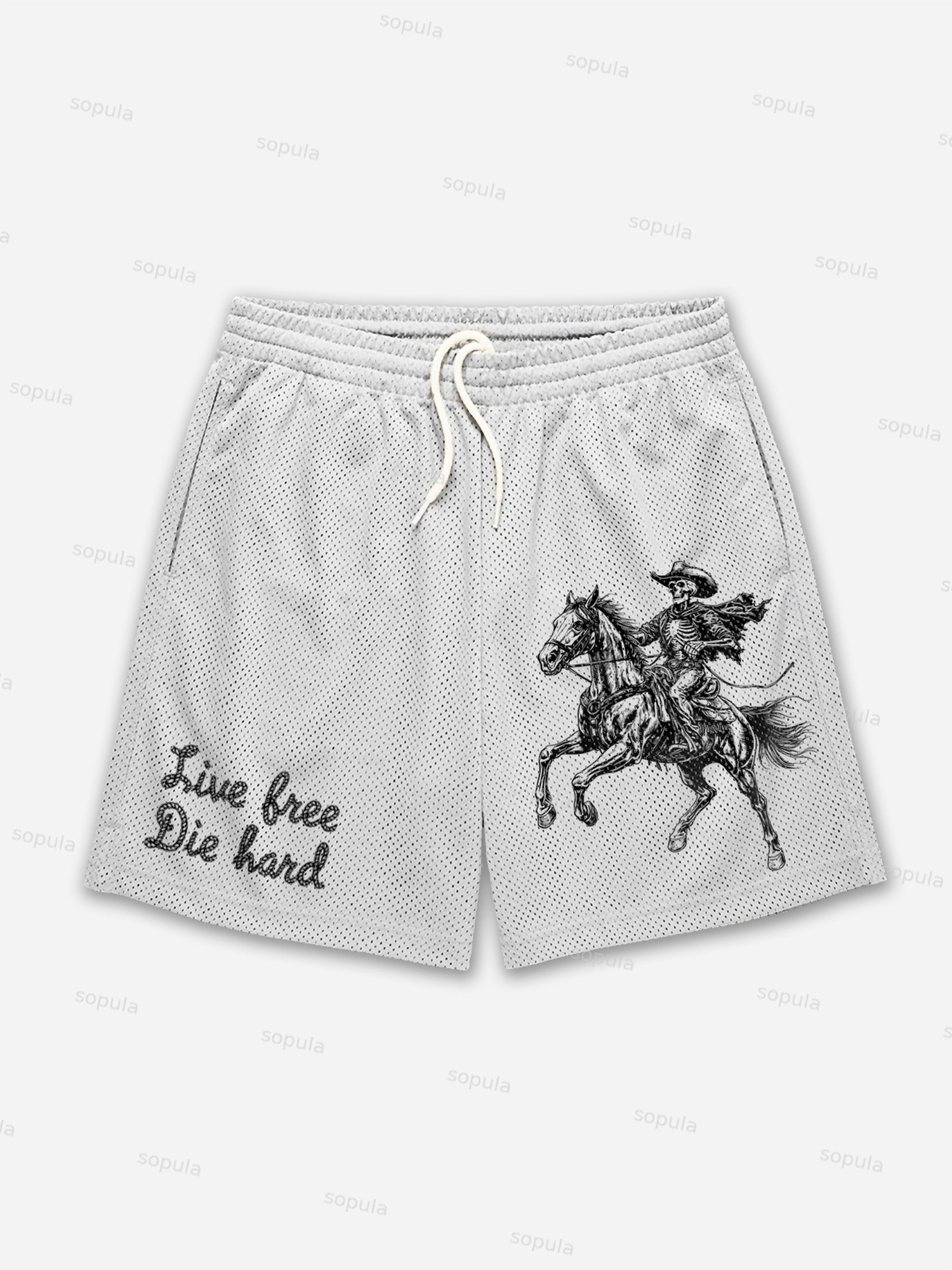 Live Free, Die Hard Western Cowboy Graphic Mesh Shorts - SOPULA