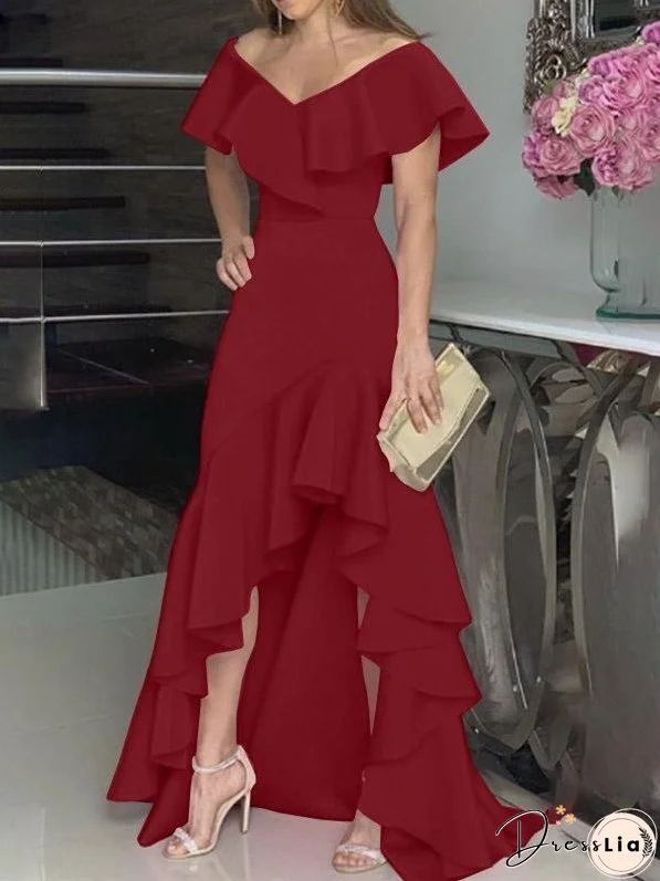 V-Neck Irregular Ruffled Personalized Design Dress for Women