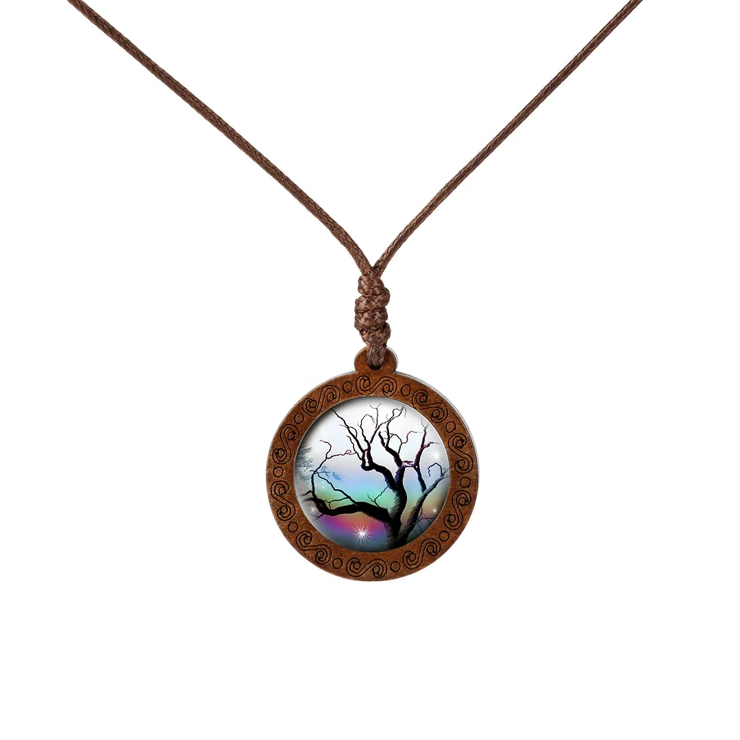 Wood Life Tree time gem Glass Pendant Necklace