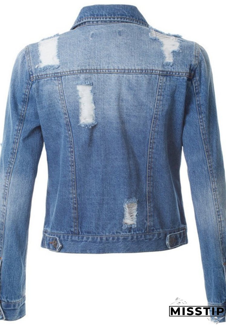 Solid Denim Ripped Winter Outfits Jacket