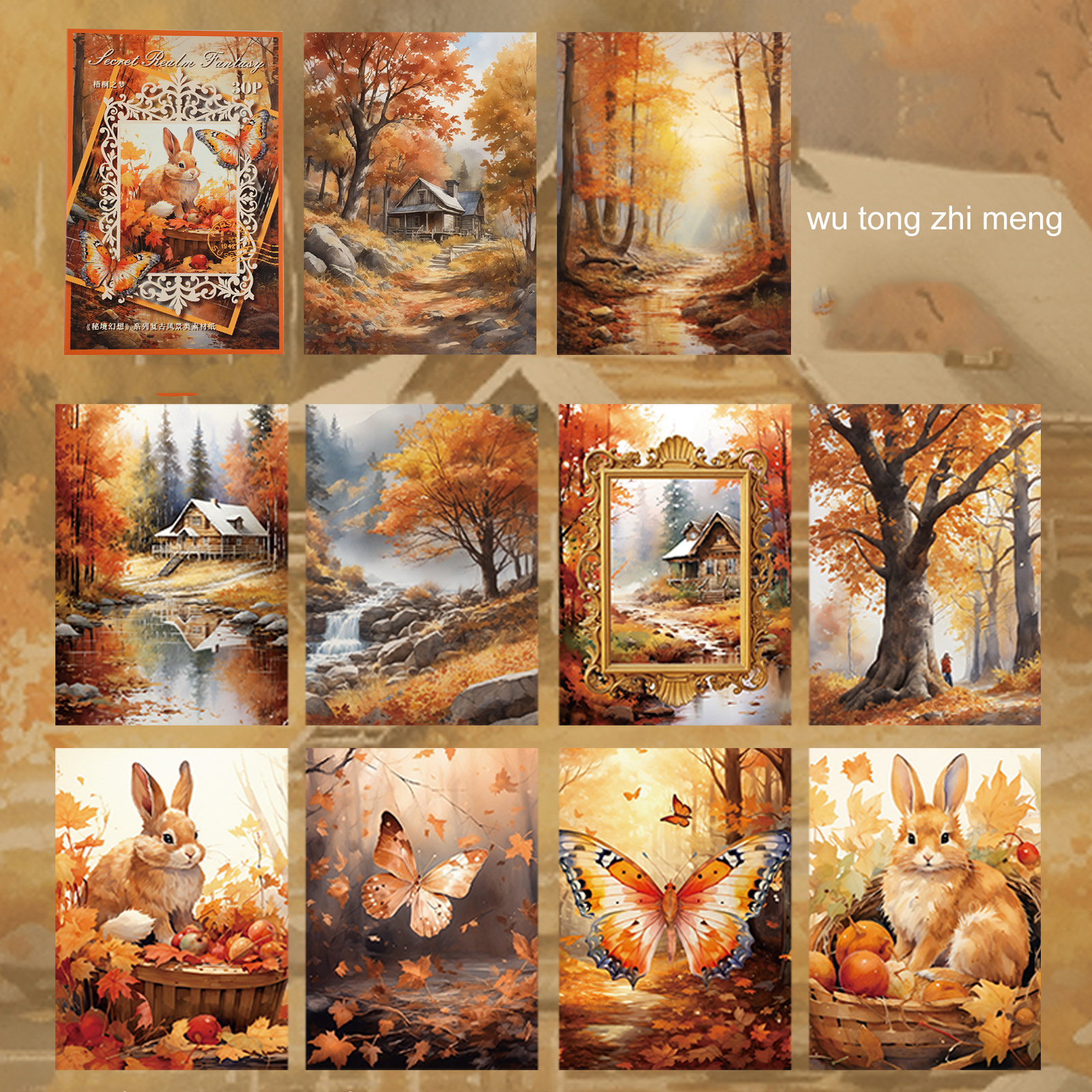 Material Paper - Secret Fantasy Series Vintage Forest Plant Flower Landscape 
