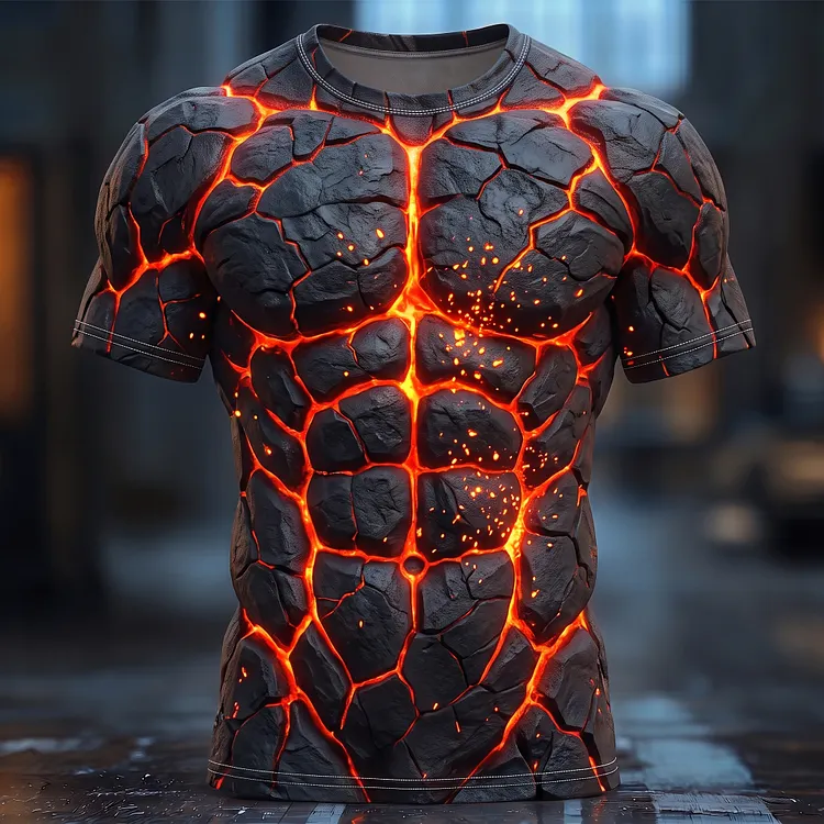 Men's Vintage Halloween Magma Muscle Print Crew Neck Short Sleeve T-shirt