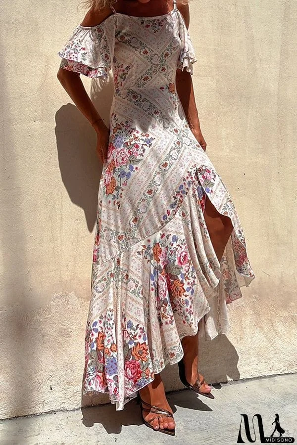 MidiSono - ADELAIDA BEIGE-PRINT IRREGULAR DRESS