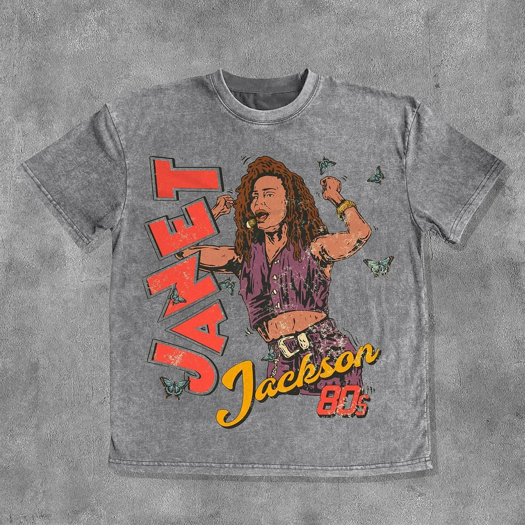 Janet Jackson Print Washed Short Sleeve T-Shirt