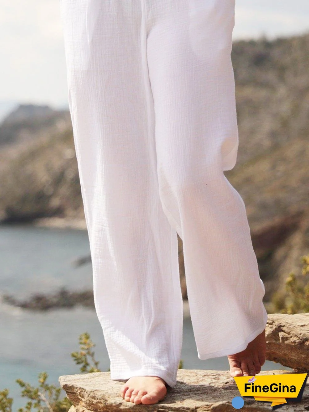 Solid Pockets Casual Loosen Pants