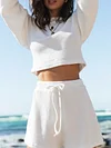 Solid Color Casual Knitting Sweater+Shorts Two-Piece Suits