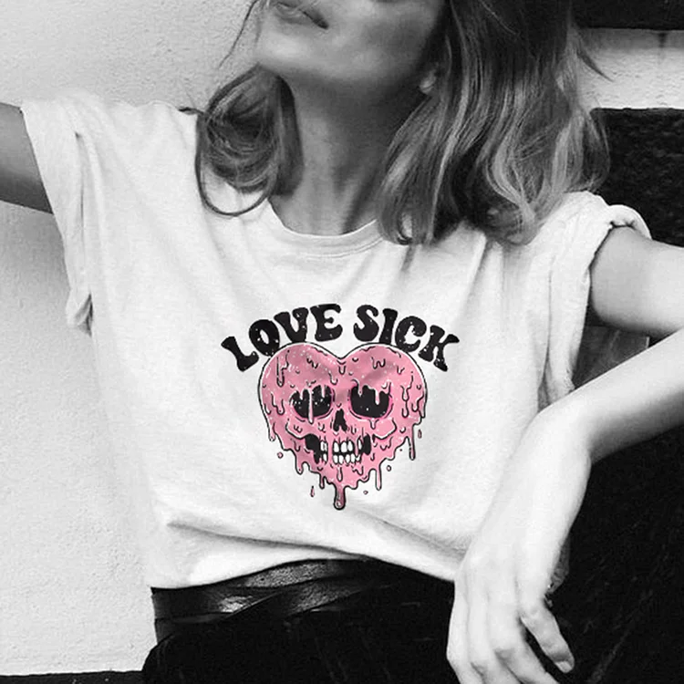 Love Sick Heart Print T-Shirt