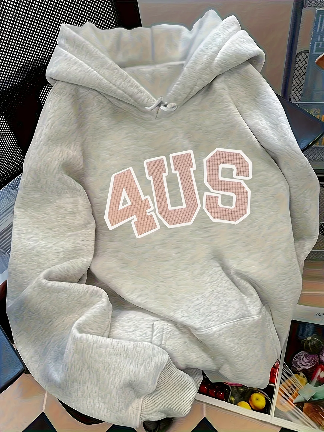 Women's 4us Letter Print Hooded Sweatshirt - Cozy Fleece-Lined Long Sleeve Pullover With Kangaroo Pocket, Casual Sporty Top For Fall/Winter, Black With Pink Lettering, Casual Sportswear | Casual Sporty Style | Comfortable Fit | IFYHOME
