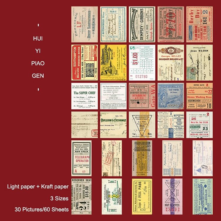 JOURNALSAY  60 Pcs Vintage English Multi-Size Material Paper Memo Pad Scrapbooking Journal