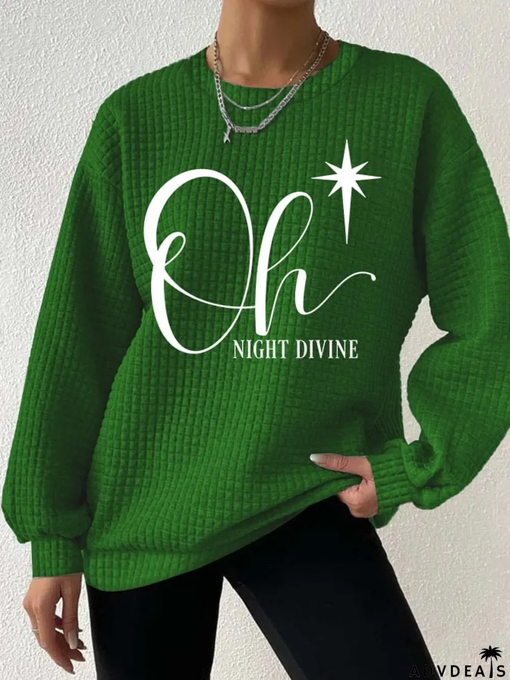 Women's Christmas Oh Night Divine Casual Waffle Sweatshirt
