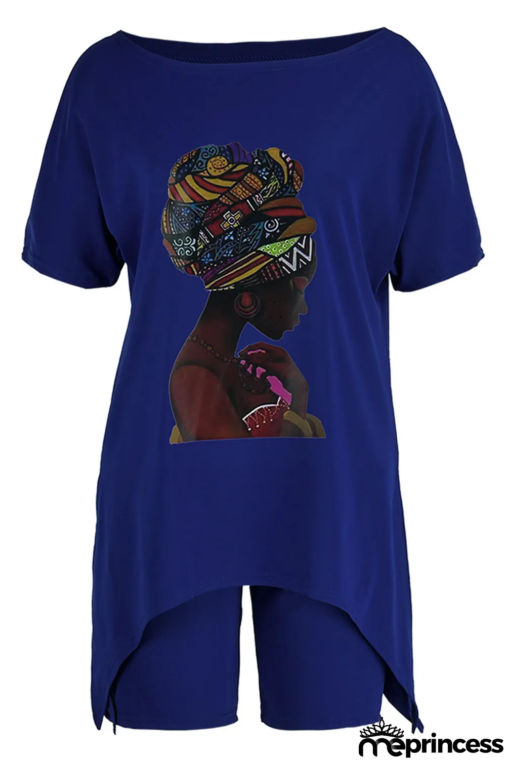 Burgundy Fashion Casual Print Oblique Collar Short Sleeve Two Pieces