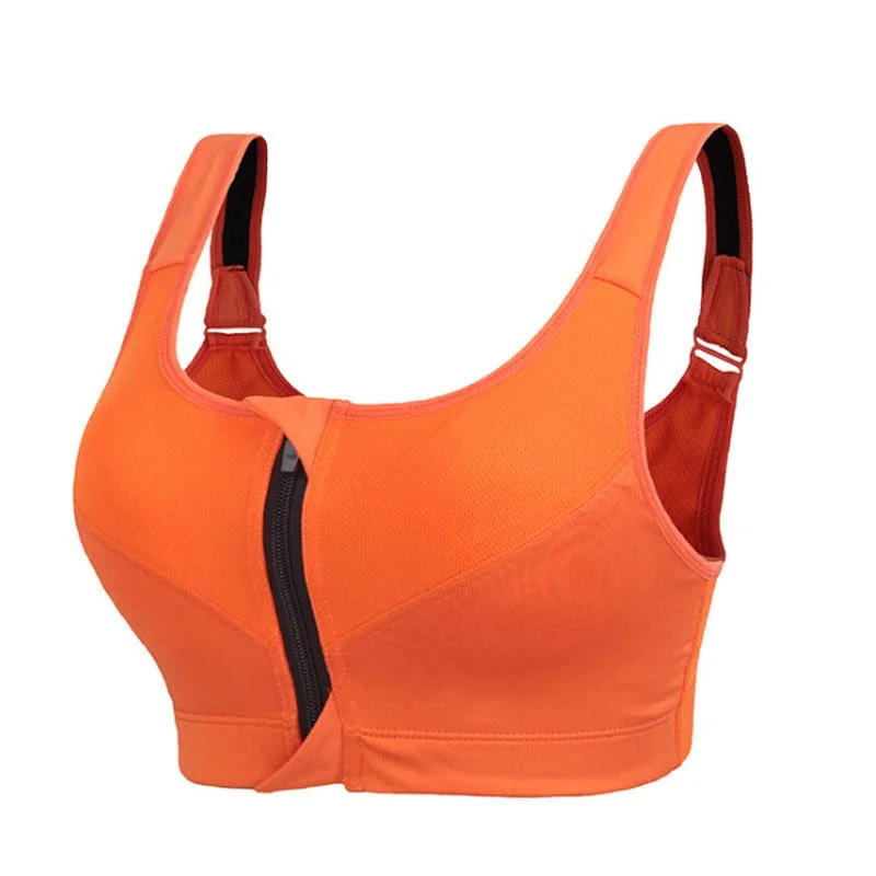 Women's Sports Bra Gathered Without Steel Ring Yoga Running Vest Fitness Front Zipper Sexy Shockproof Underwear Plus Size Solid