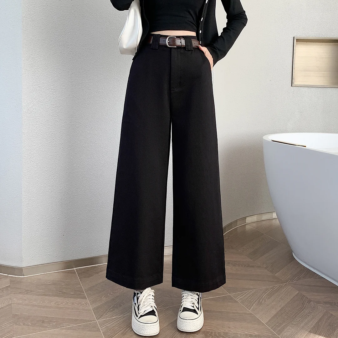 Toloer Coffee Color Cargo Pants Children Autumn And Winter 2025 New High Waist Loose Small Nine Points Straight Tube Narrow Version Wide Leg Pants-Outfit Ideas