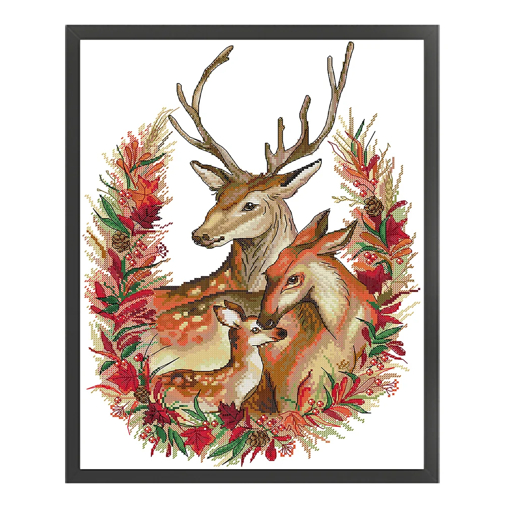 DIY Stamped Cross Stitch 14CT Partial Embroidery 36*47cm - Christmas Deer Family
