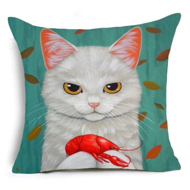 Linen Pillow Case - Cartoon Cat