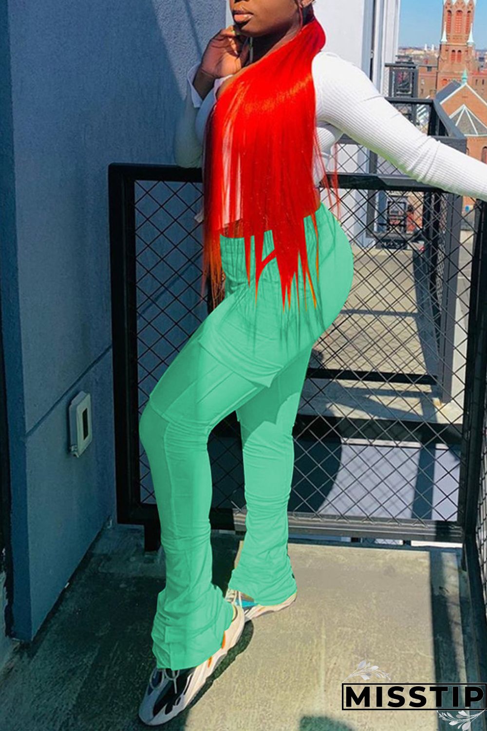 Orange Fashion Casual Pleated Sports Trousers