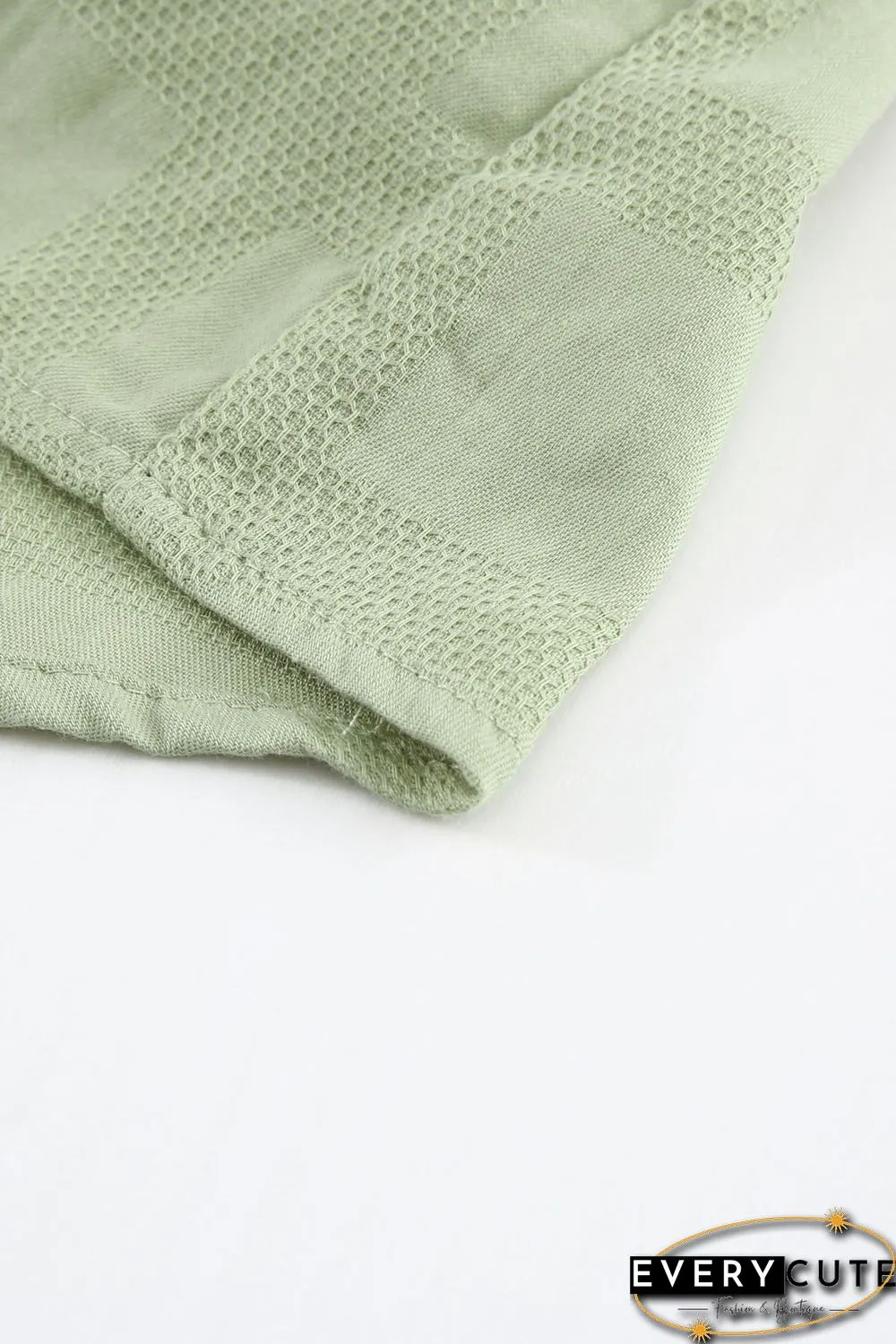 Green Square Neck Jacquard Short Sleeves Top
