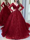 Sequinned Backless V-Neck Long Sleeves Evening Dress