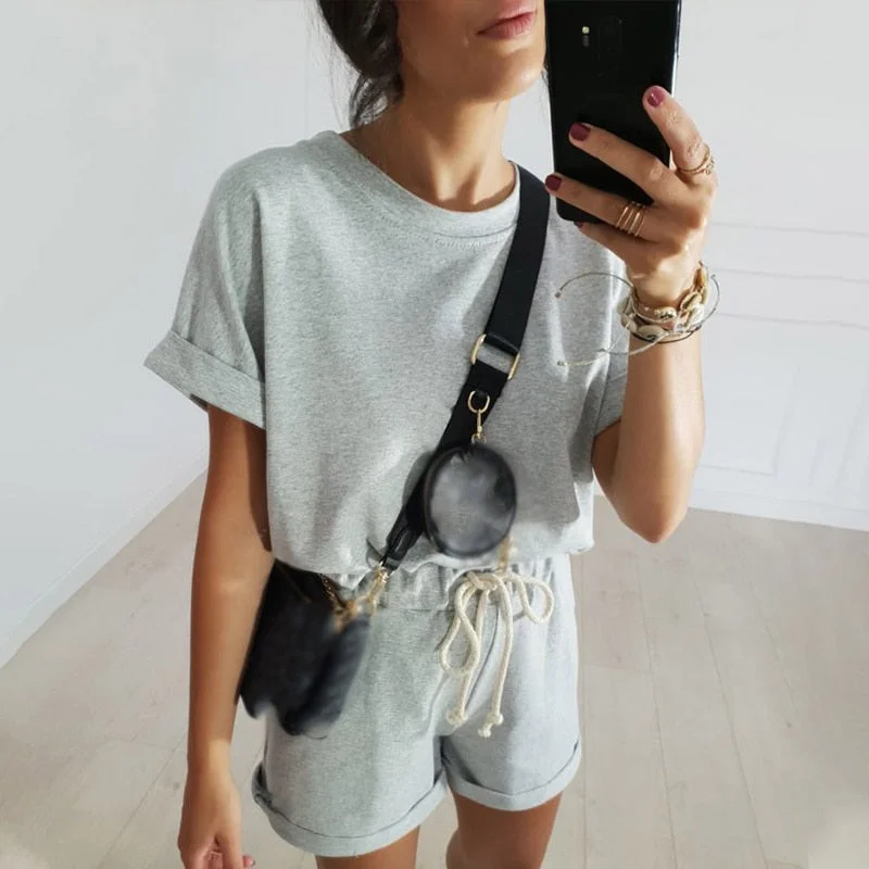 Solid Summer Women's Suit Two Pieces Tracksuit Short Sleeve Sports Suits Women 2021 Casual Tracksuits Elastic Waist Lady Set