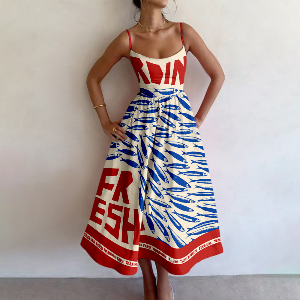 Vintage Sardine Print Suspender Dress / TECHWEAR CLUB / Techwear