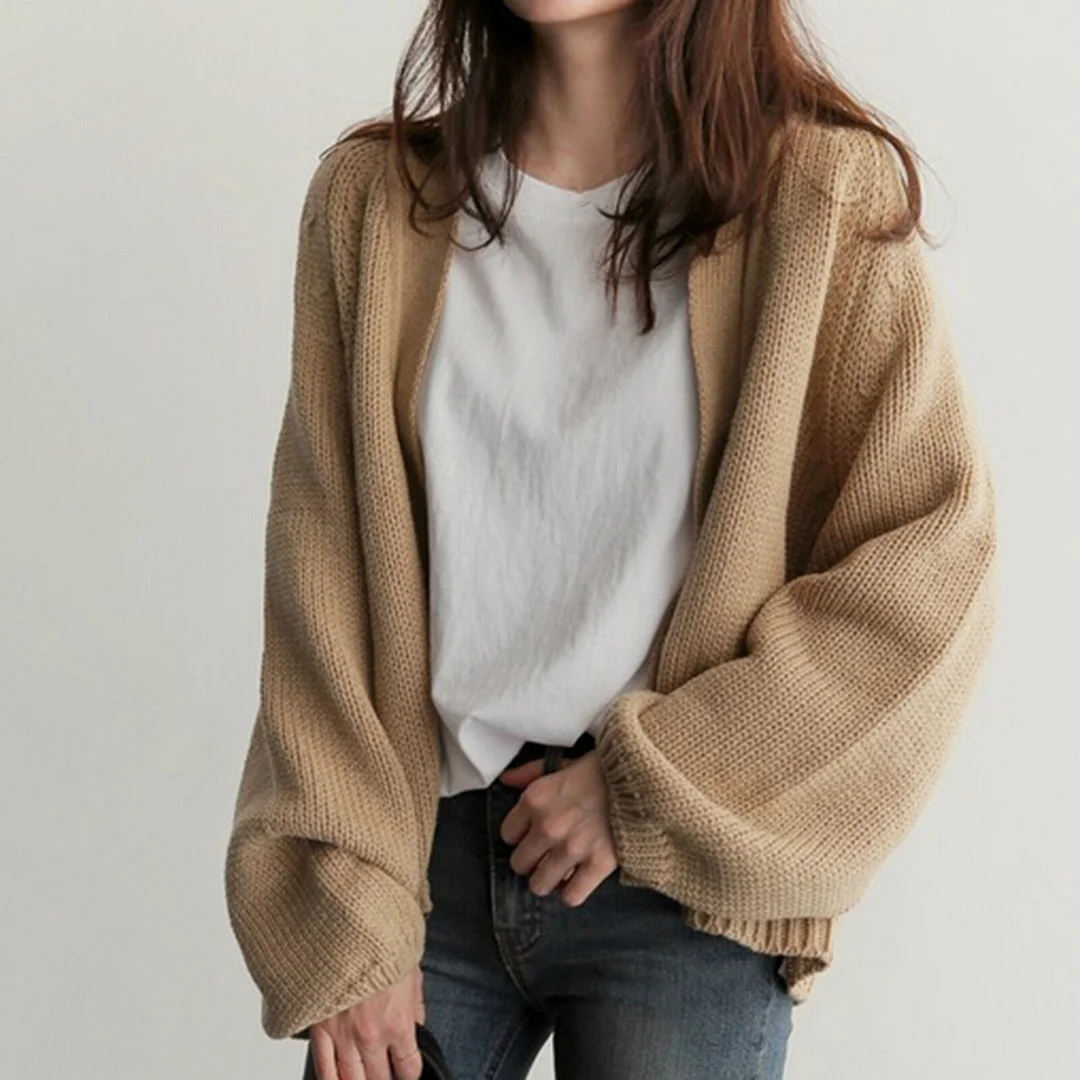 Women's Sweaters Cardigans Autumn Winter New Casual Solid V-Neck Open Stitch Loose Sweater Jacket Female Knit Coat